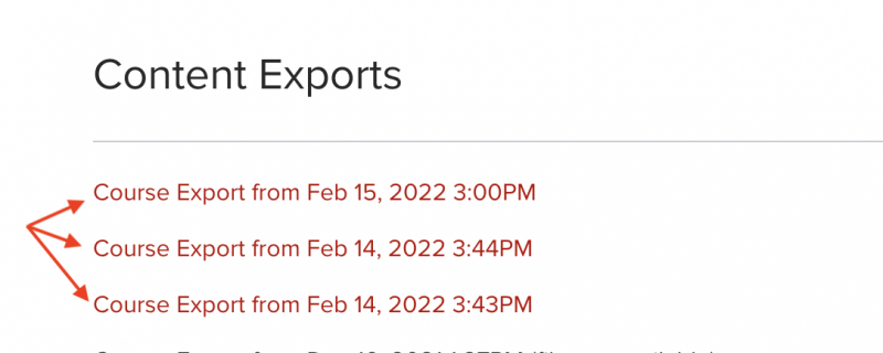 Carmen Content Exports Page with download links pointed out.