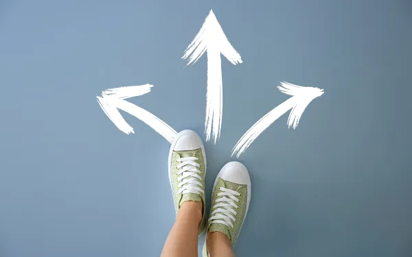 feet with three arrows pointing in different directions