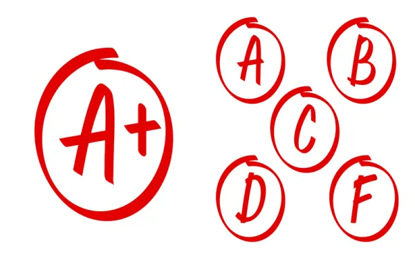 Grades in circles in red Sharpie.