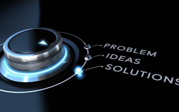 Three settings: "Problem", "Ideas", and "Solutions", with a dial turned to "Solutions"