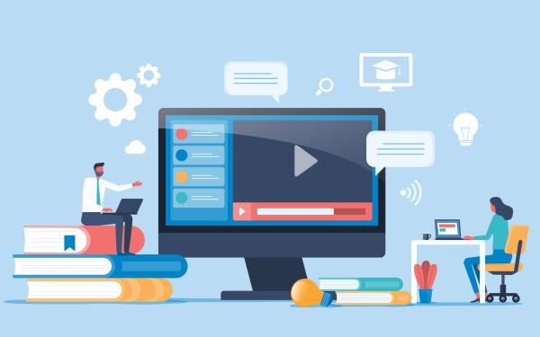 A computer screen with icons representing different types of communication and teaching modalities.