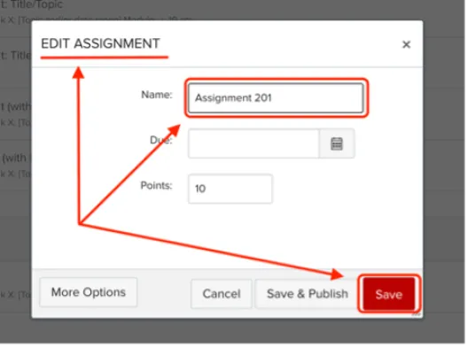 Screenshot of a the editing pop-out box showing the renaming of a duplicated assignment.