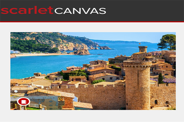 ScarletCanvas title card with an image of a castle along a mountainous coastline